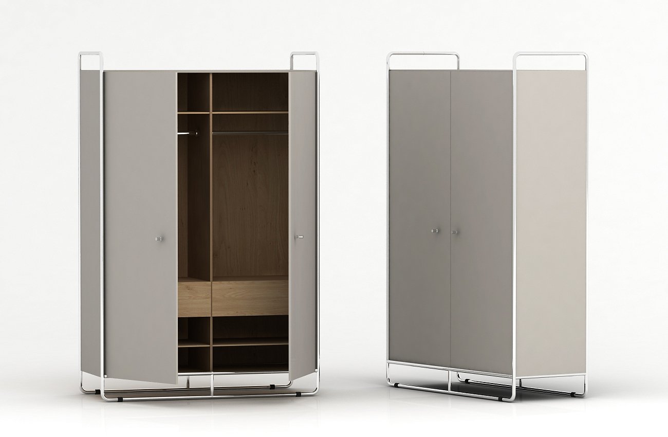Шкаф двухдверный на металлических ножках светло-серый Bauhaus WOODI  00-3966114 Серый  - Вид №6