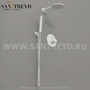 923130 Душевой комплект: смеситель с переключателем, ручная лейка, держатель и верхний душ диаметром 20 мм, цвет Белый бархат Kerasan Nolita Италия