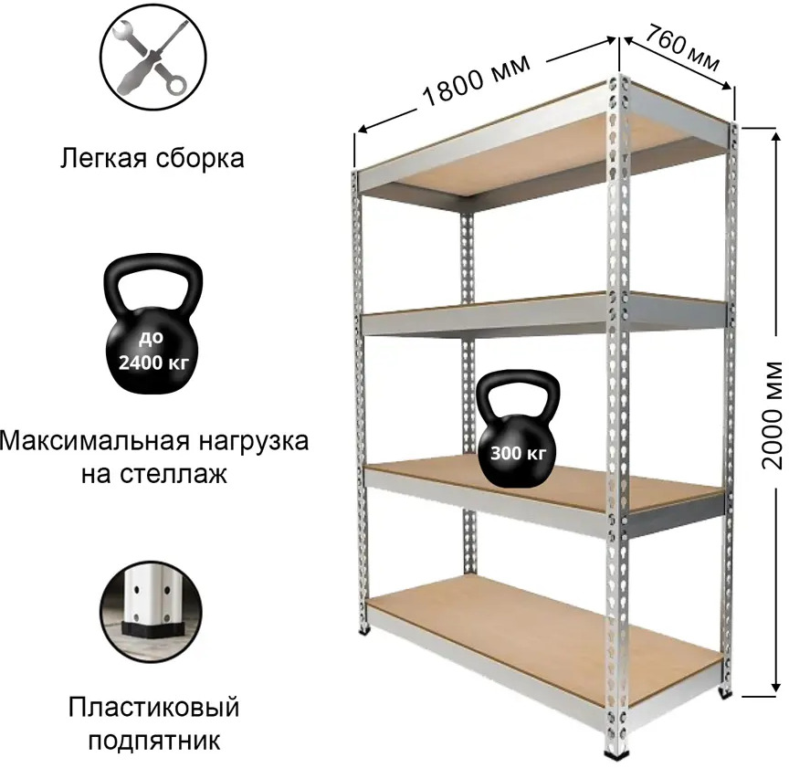 91454205 Стеллаж с полками Ironmebel 180x200x76 см нагрузка до 300 кг металл цвет сосна STLM-1088784