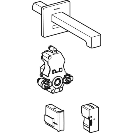 116.297.21.1 Смеситель для раковины Geberit Brenta, настенный монтаж, питание от сети, с функциональным блоком для скрытого монтажа Geberit  - Вид №1
