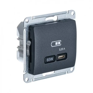 91343120 Розетка USB встраиваемая Systeme electric Glossa GSL000727 цвет антрацит STLM-1116684