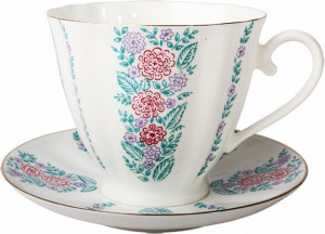 1044098 Императорский фарфоровый завод Чашка с блюдцем "Маргаритки" "Гвоздика" Фарфор костяной