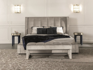 Бархатная двуспальная кровать с мягким изголовьем