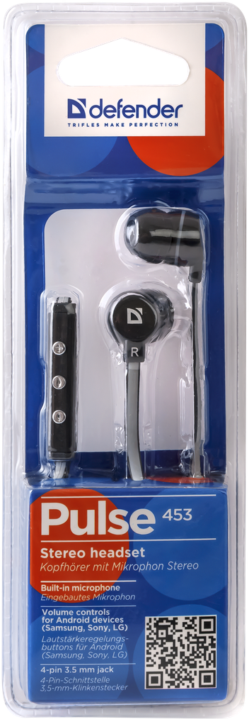 63453 гарнитура для смартфонов pulse 453 черный, для android, вставки Defender Santreyd  - Вид №1
