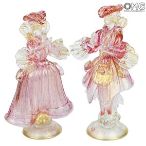 822 ORIGINALMURANOGLASS Статуэтки в стиле Голдони - Венецианская пара - rosa - муранское стекло OMG 13 см