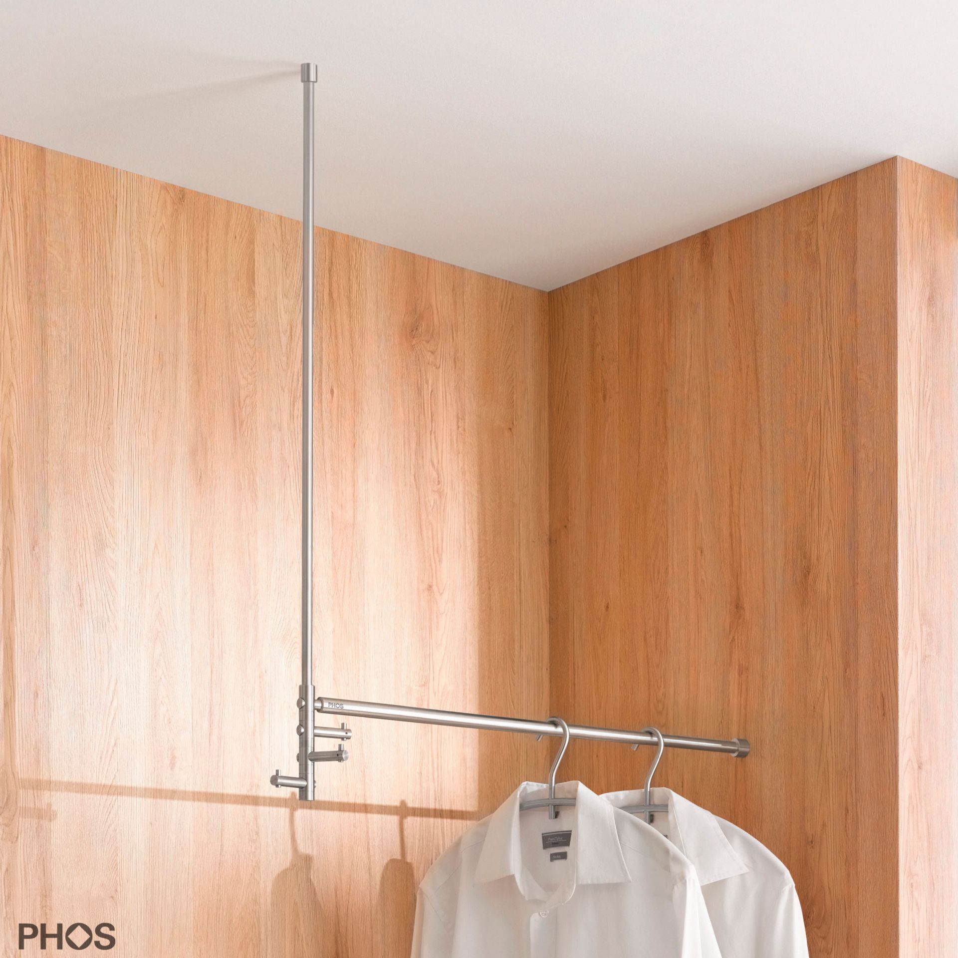 T3L L-образный подвесной шкаф с платяной штангой и 3 вращающимися крючками PHOS 