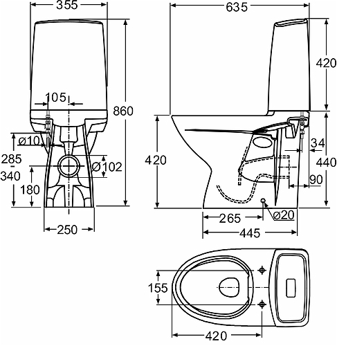 3626101201 Компакт унитаз с бачком Белый IDO Glow Швеция - Вид №1