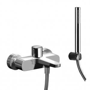 M015  Смеситель из стены для ваннывылет 16 см ручка переключатель на 2 потока ручная лейка FIT держатель ручной лейки гибкий шланг 150 см ПВХ Fantini Rubinetti LAMÉ