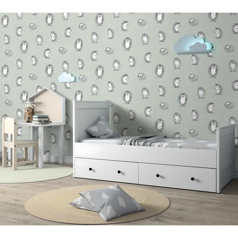 Обои флизелиновые Ateliero Ежики зеленые 1.06 м AT88192-05 Ёжики STLM-2063779 - Вид №3