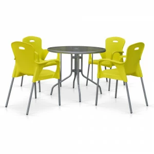 Обеденная группа металлическая на 4 персоны желтая Afina Yellow AFINA  00-3881236 Желтый