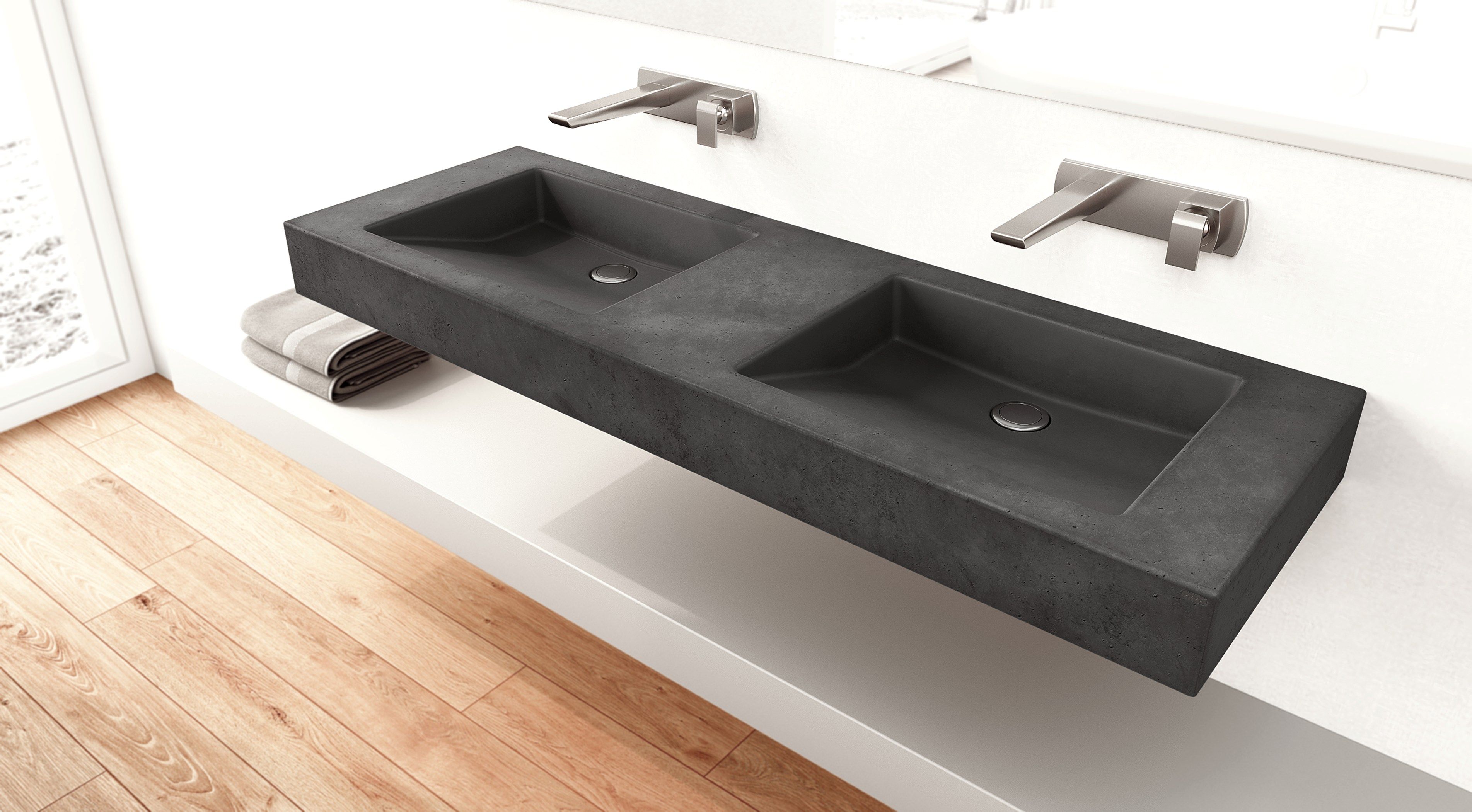 Двойной бетонный подвесной умывальник Gravelli SLANT 07 DOUBLE ARCH-00035507 - Вид №5