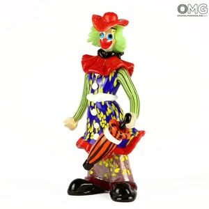2585 ORIGINALMURANOGLASS Статуэтка Клоун с зонтиком - муранское стекло OMG 14 см