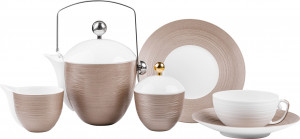 10668062 JL Coquet Сервиз чайный J.L Coquet "Хемисфер" на 6 персон 21 предмет (серый металлик) Фарфор