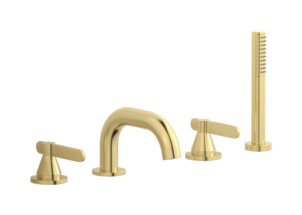 Смеситель на бортик ванной на 4 отверстий с дивертером и душевым гарнитуром. WE ARE IB oh220sr Brushed Pale Gold Soho