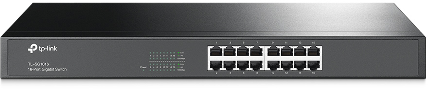 TL-SG1016 16-port gigabit switch, 16 10/100/1000m rj45 ports, 1u 19-inch rack-mountable steel case TP-Link Santreyd 
