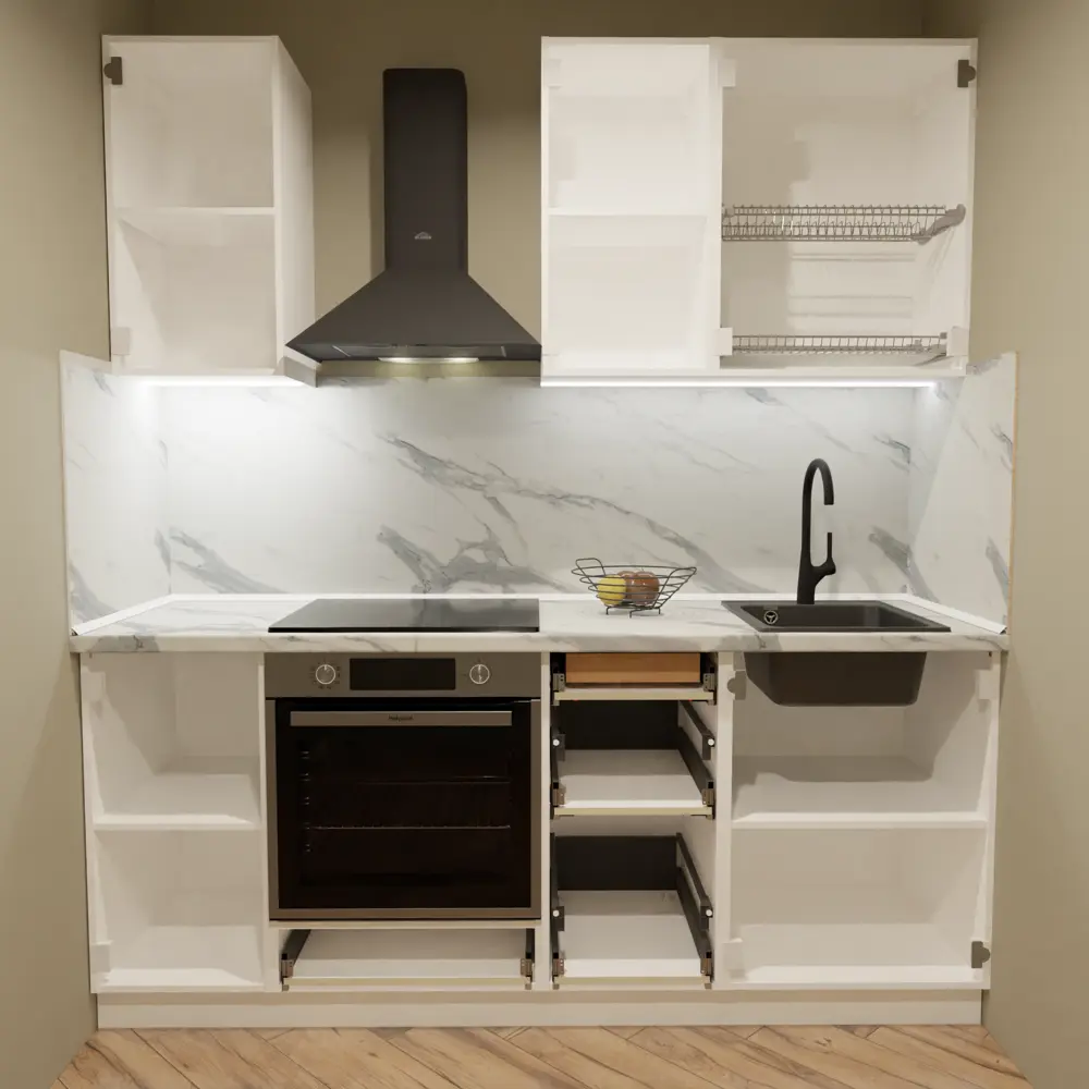 Кухонный гарнитур 200x60 см Ньюпорт БШВ цвет белый KONSENSA STLM-2167690 - Вид №2