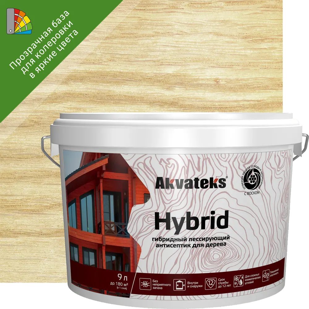 АКВАТЕКС Hybrid - гибридный антисептик для дерева с колеровкой 9 л 86364514