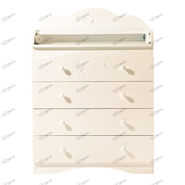Комод с пеленальным столиком и 4 ящиками "Бабочки" без страз ваниль ФАБРИКА ЛЕЛЬ  338477 Молочный Santreyd 