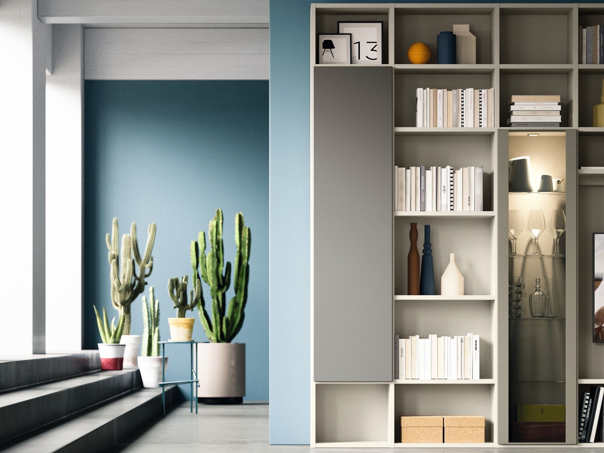 Деревянный настенный книжный шкаф с освещением с подставкой для телевизора Composit Day System ARCH-00033471 - Вид №1