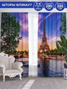90833006 Фотошторы на шторной ленте блэкаут ParisWater 290x265 см цвет синий STLM-0404463 HOMEPICK