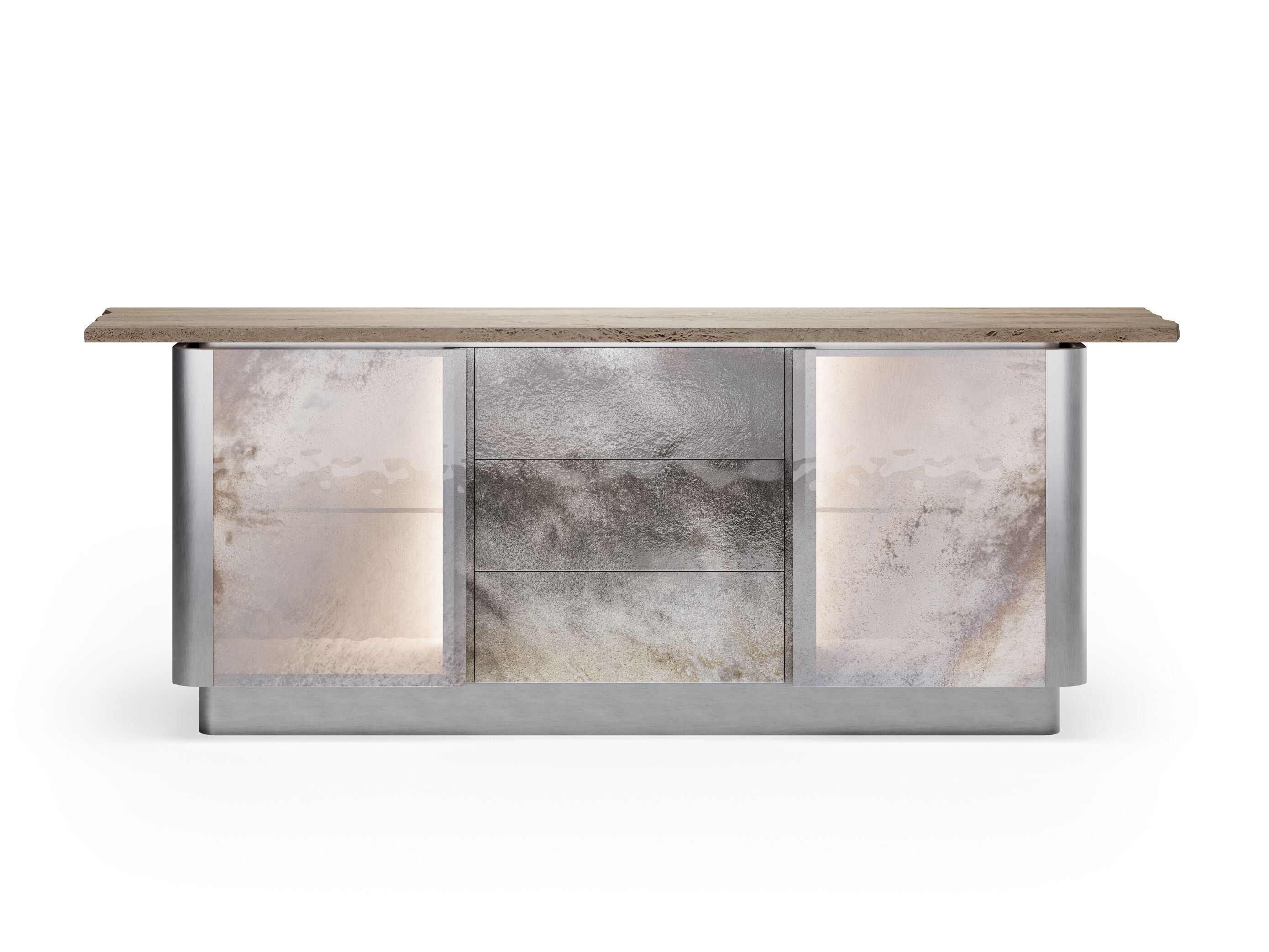 Шкаф из сатиновой стали с травертиновым верхом ARTE VENEZIANA пещера ARCH-00035714 - Вид №1
