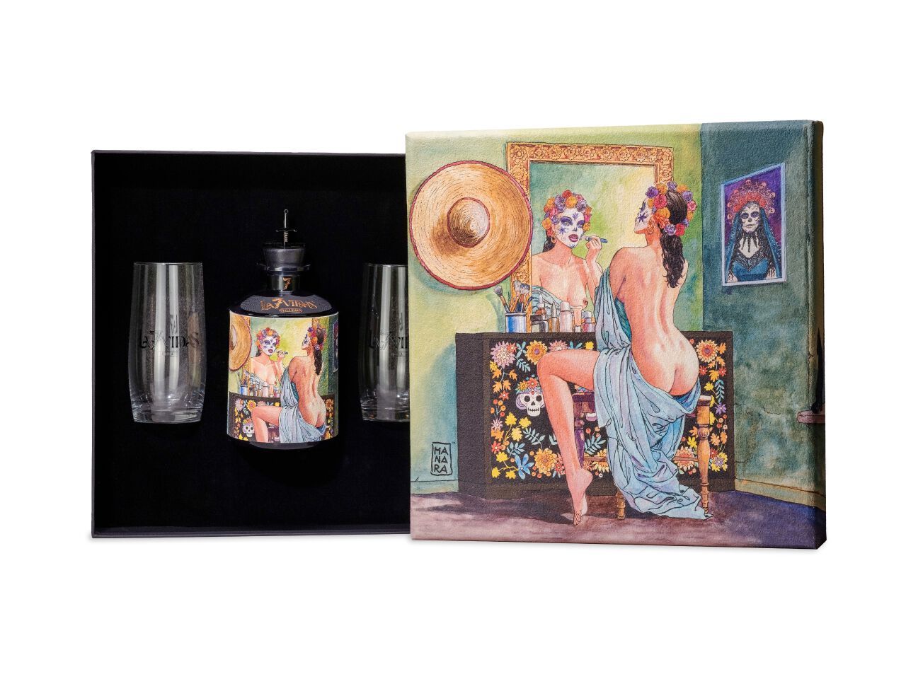 Коробка с бутылкой текилы и стаканами J.Rose La 7 Vidas Tequila ARCH-00138569