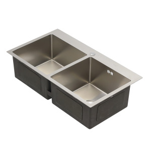 Мойка HS8045 MELANA ProfLine 3,0/220 САТИН 2-я чаша, врезная прямоугольная с коландером HS8045