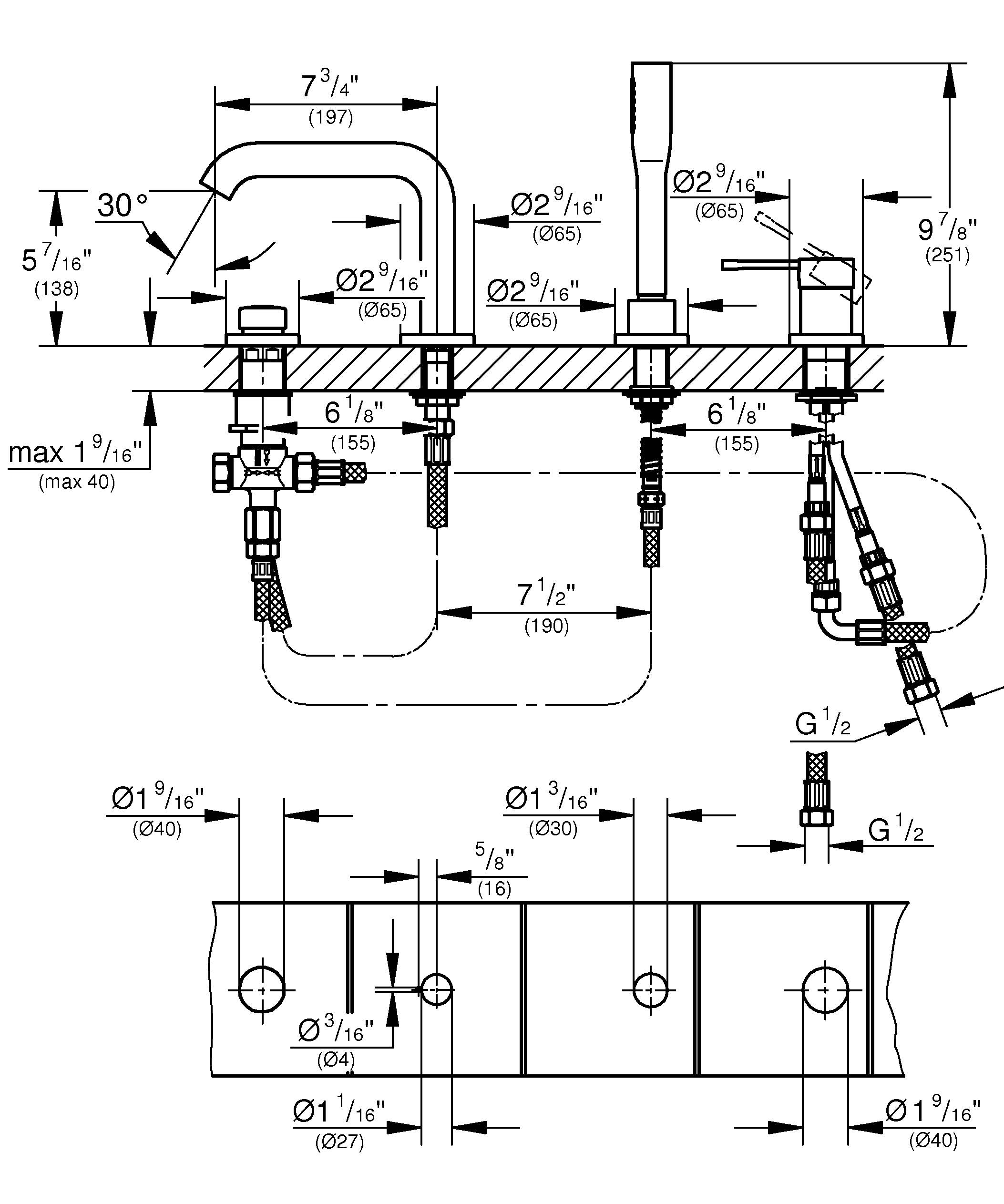 Смеситель GROHE Essence New для ванны на 4 отверстия, суперсталь (19578DC1) - Вид №1