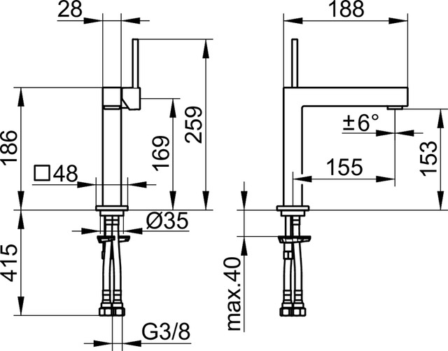 59102010100 Однорычажный смеситель для умывальника 150 KEUCO Edition 90 Square - Вид №2