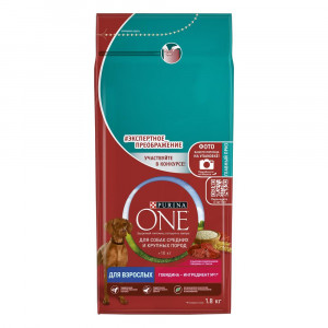 ПР0059687 Корм для собак для средних и крупных пород, говядина, рис сух. 1,8кг ONE