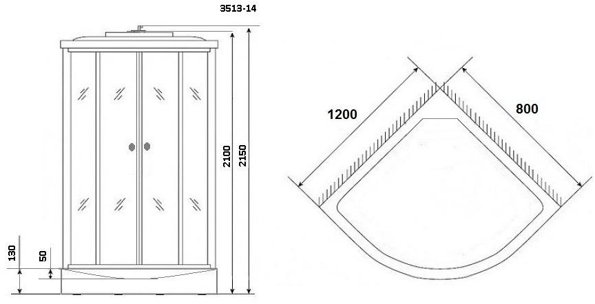 Душевая кабина NG- 3513-14R (1200х800х2150) низкий поддон(13см) стекло ТОНИРОВАННОЕ Niagara Classic 35131433R - Вид №2
