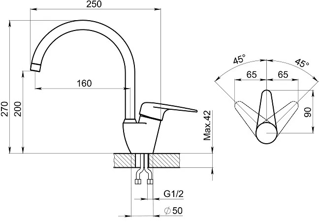 1024, ХРОМ СМЕСИТЕЛЬ КУХОННЫЙ