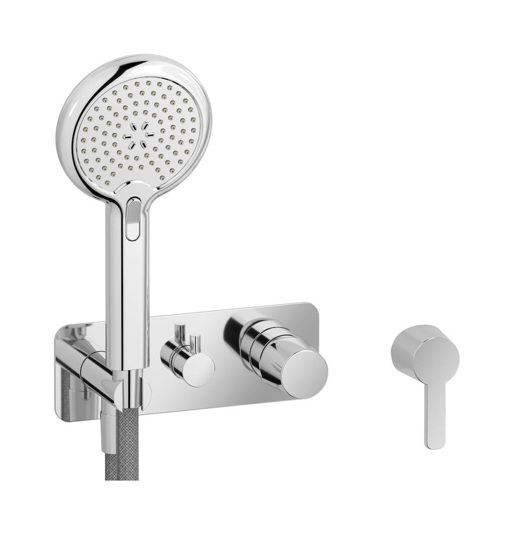 Внешние части встроенного в стену смесителя на 2 потребителя в комплекте с душевым гарнитуром. WE ARE IB aa323bo_22 Chrome TAAAC