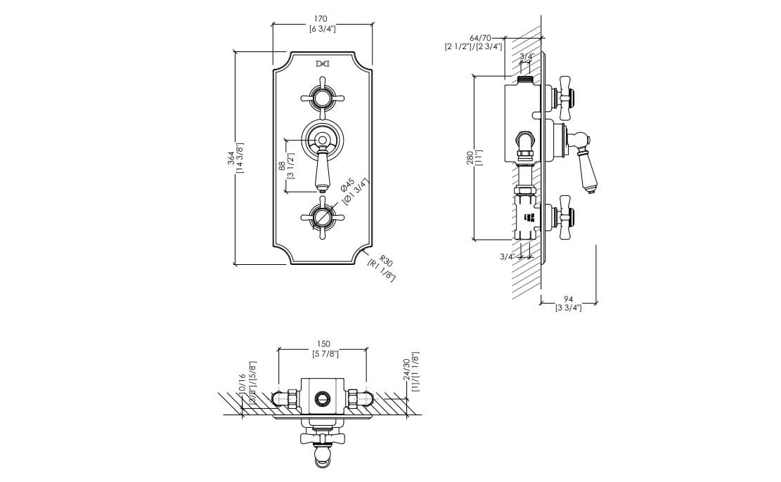 Встраиваемый термостатический смеситель для душа с пластиной Devon&Devon Денди ARCH-00029396 - Вид №2