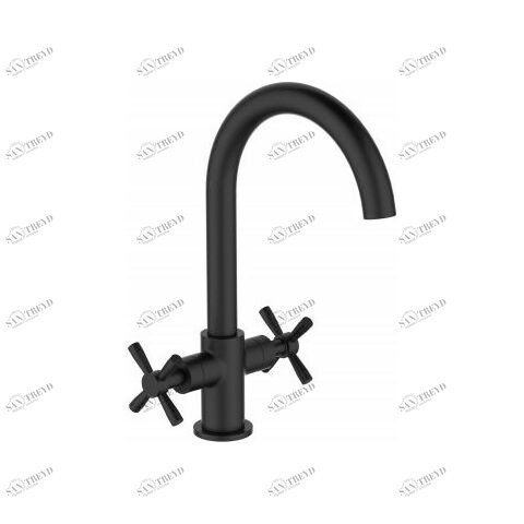 Orange Mia M34-821B двухзахватный смеситель для раковины/кухни с поворотным изливом, цвет: черный матовый белый sun-id-1517287