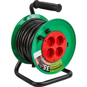 Удлинитель на катушке Защита Про 4 розетки с заземлением 3x1 мм 35 м цвет зелено-черный