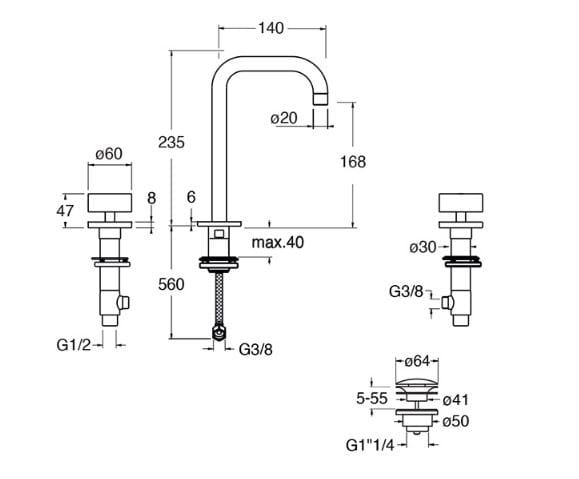 Смеситель для раковины высокого пола CRISTINA Rubinetterie Rota ARCH-00117503