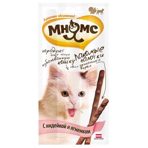 ПР0016709 Лакомство для кошек Pro Pet Лакомые палочки с индейкой и ягненком 13,5см 5г*3шт МНЯМС 