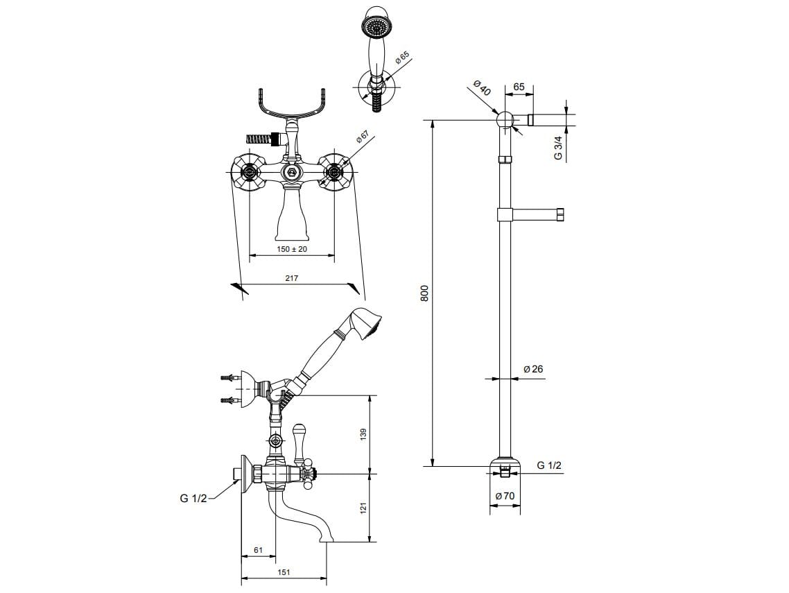 Напольный смеситель для ванны с ручным душем Gaia Mobili Complements ARCH-00126755