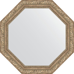 BY 3777 Зеркало в багетной раме - виньетка античное серебро 85 mm EVOFORM Octagon