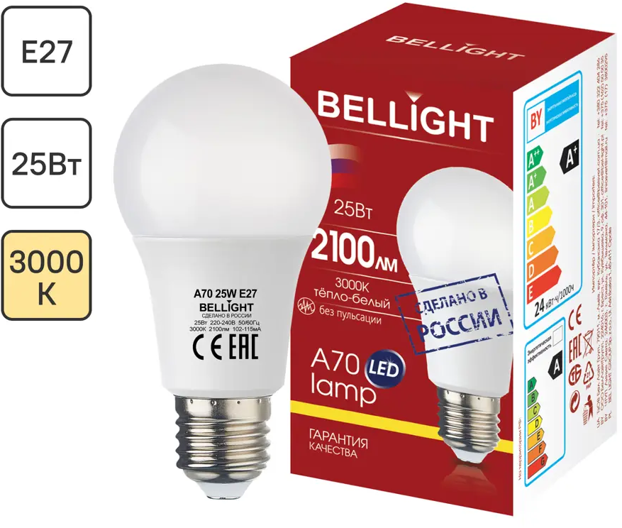 Светодиодная лампа BELLIGHT E27 25Вт теплый белый свет 85339516