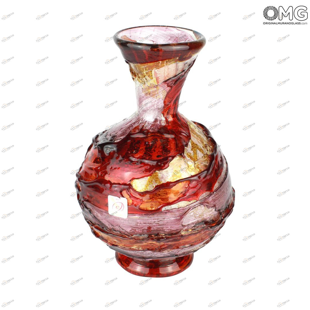 1829 ORIGINALMURANOGLASS Ваза Страсть - красно-розвая - муранское стекло 15 см 