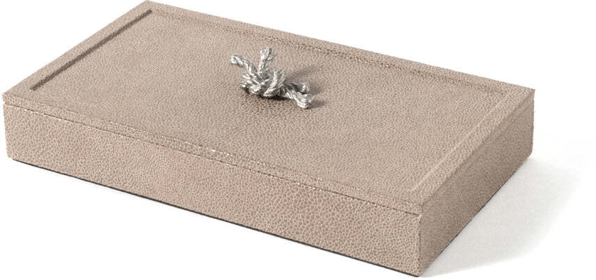 Прямоугольная шкатулка Thalia - 27X15XH9 см / металлическая отделка_хром / плетеная кожа_светло-серый