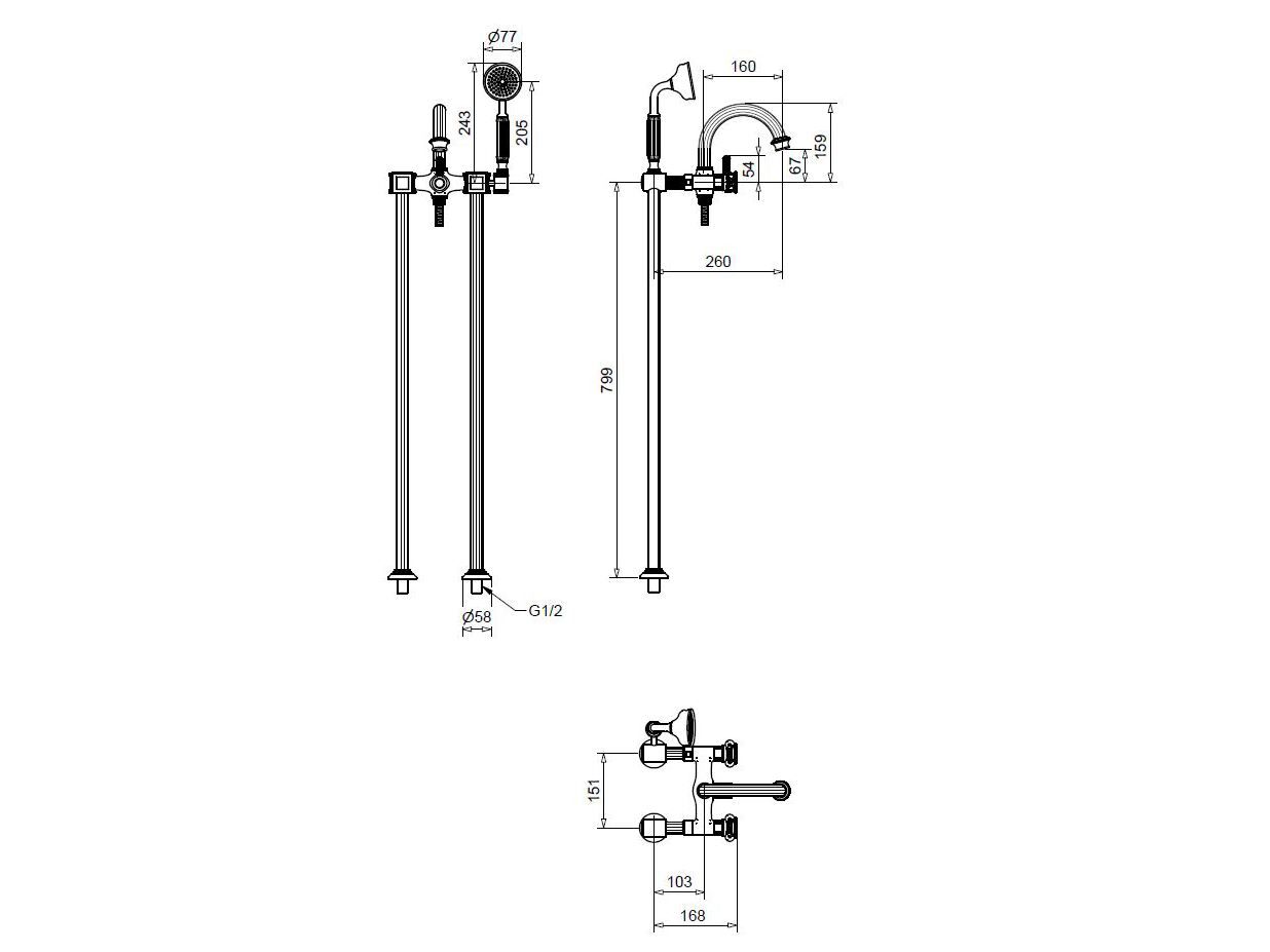 Смеситель для ванны из хромированной латуни Bugnatese Olympia ARCH-00152700 - Вид №2