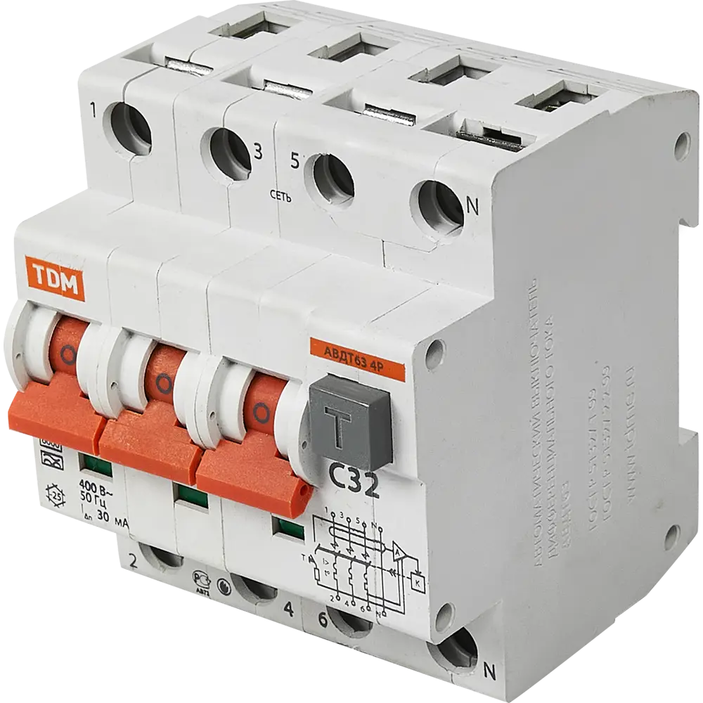 Дифференциальный автомат TDM Electric АВДТ63 3P N - защита от токов утечки 30 мА 84399461 STLM-1110290