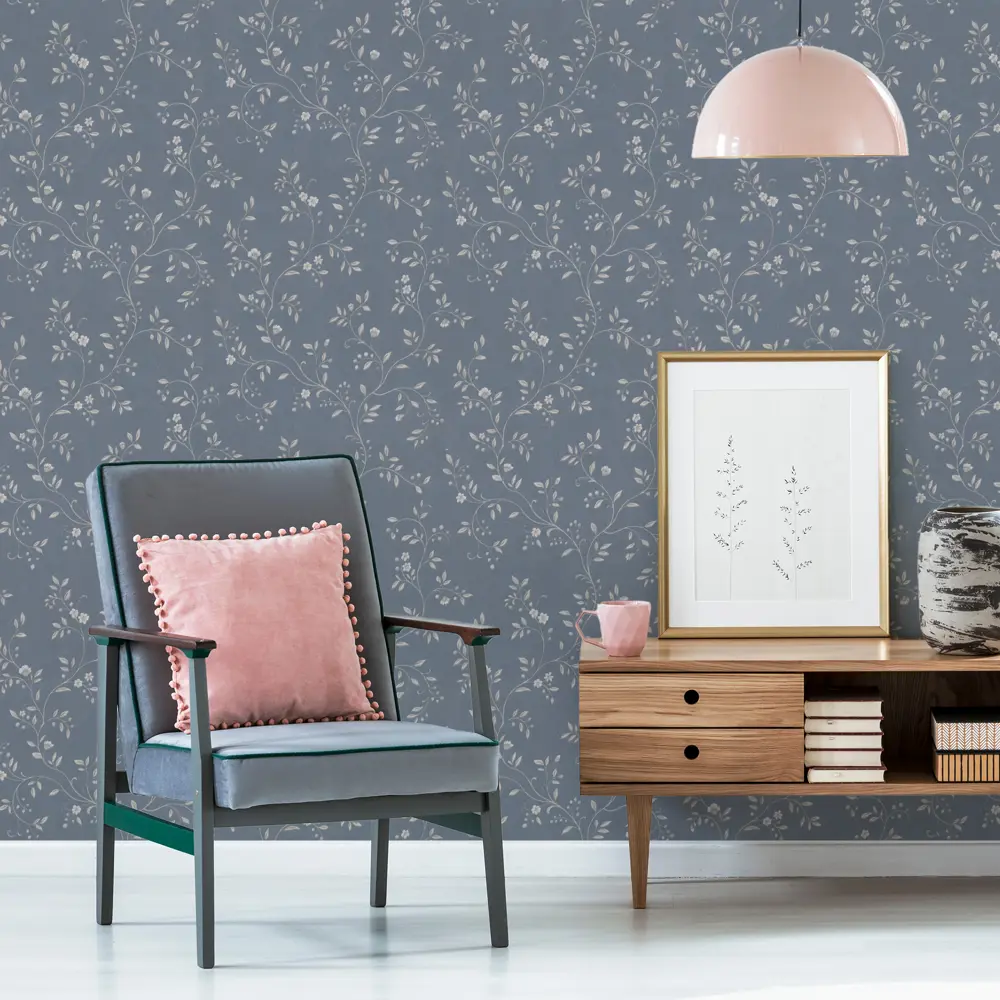 Флизелиновые обои Московская обойная фабрика Ника синие с растительным рисунком 1.06 м 89440857 STLM-1580786 - Вид №3