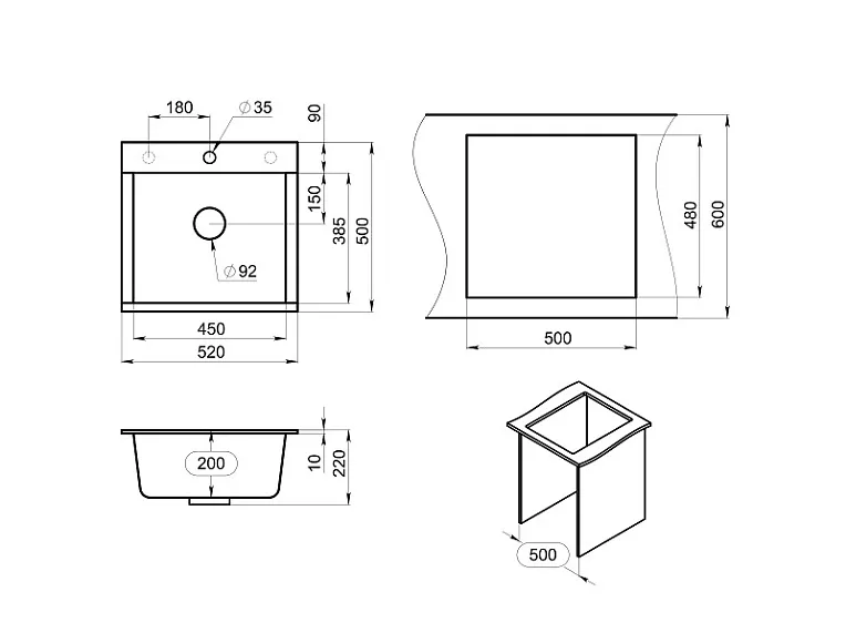 ES-5201, БАЗАЛЬТ, кухонная мойка, кварц, ESTETICA GRANULA 5201-ST167 - Вид №5