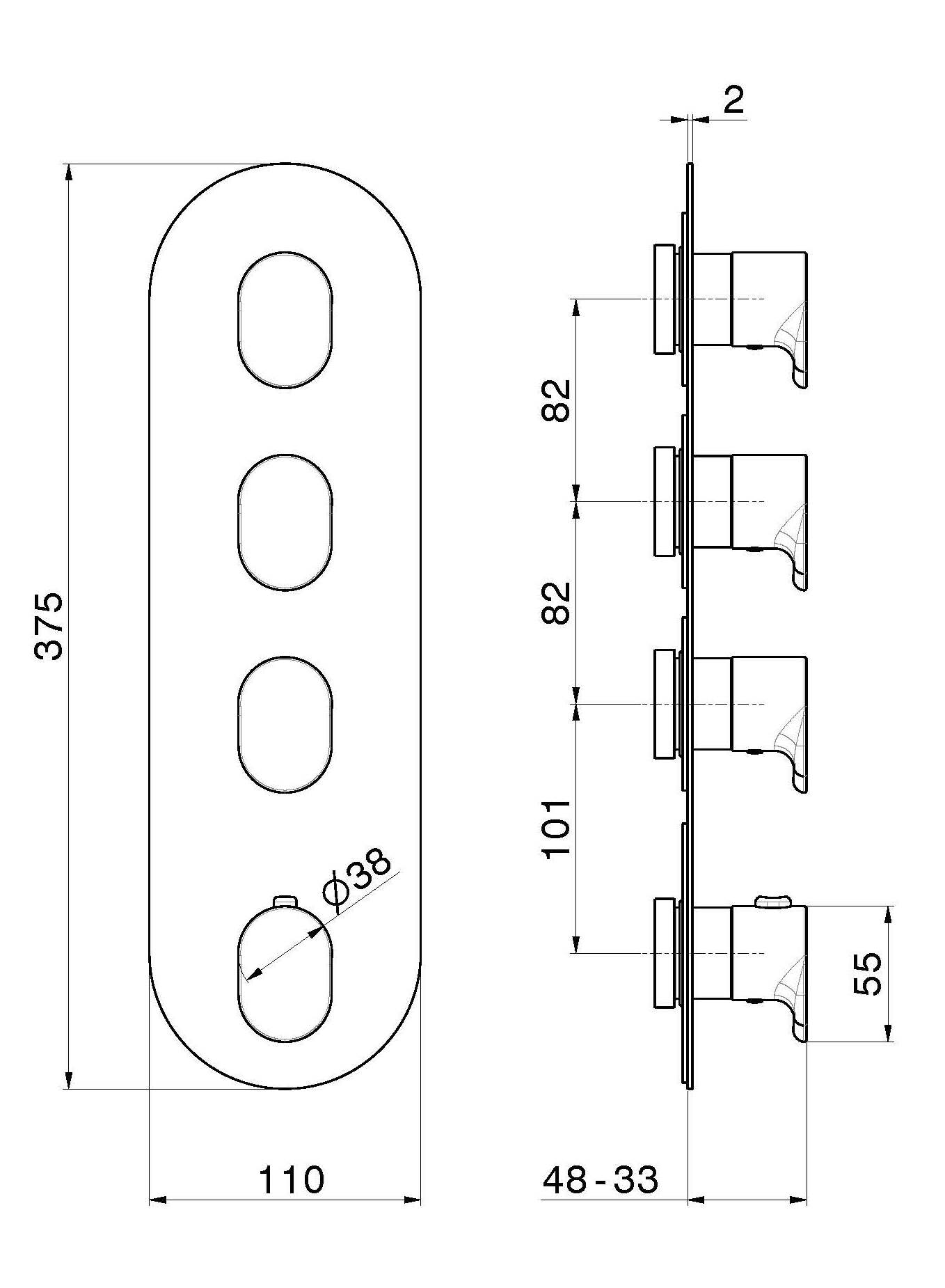 Термостатический смеситель для душа с 4 отверстиями Newform многофункциональные термостаты 3 выхода ARCH-00118144 - Вид №2