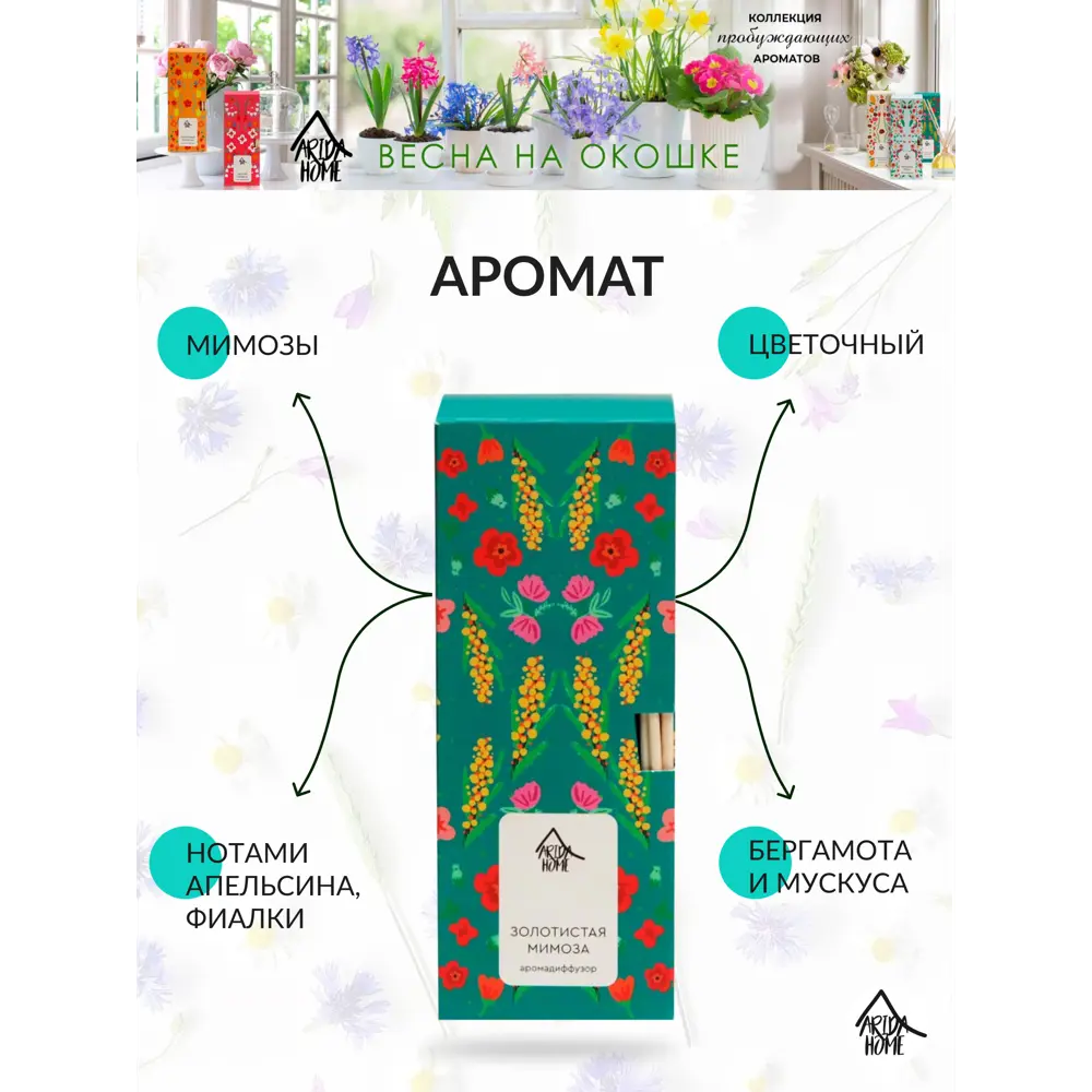 Диффузор аромат Золотистая мимоза 50 мл ARIDA HOME STLM-2131368 - Вид №2