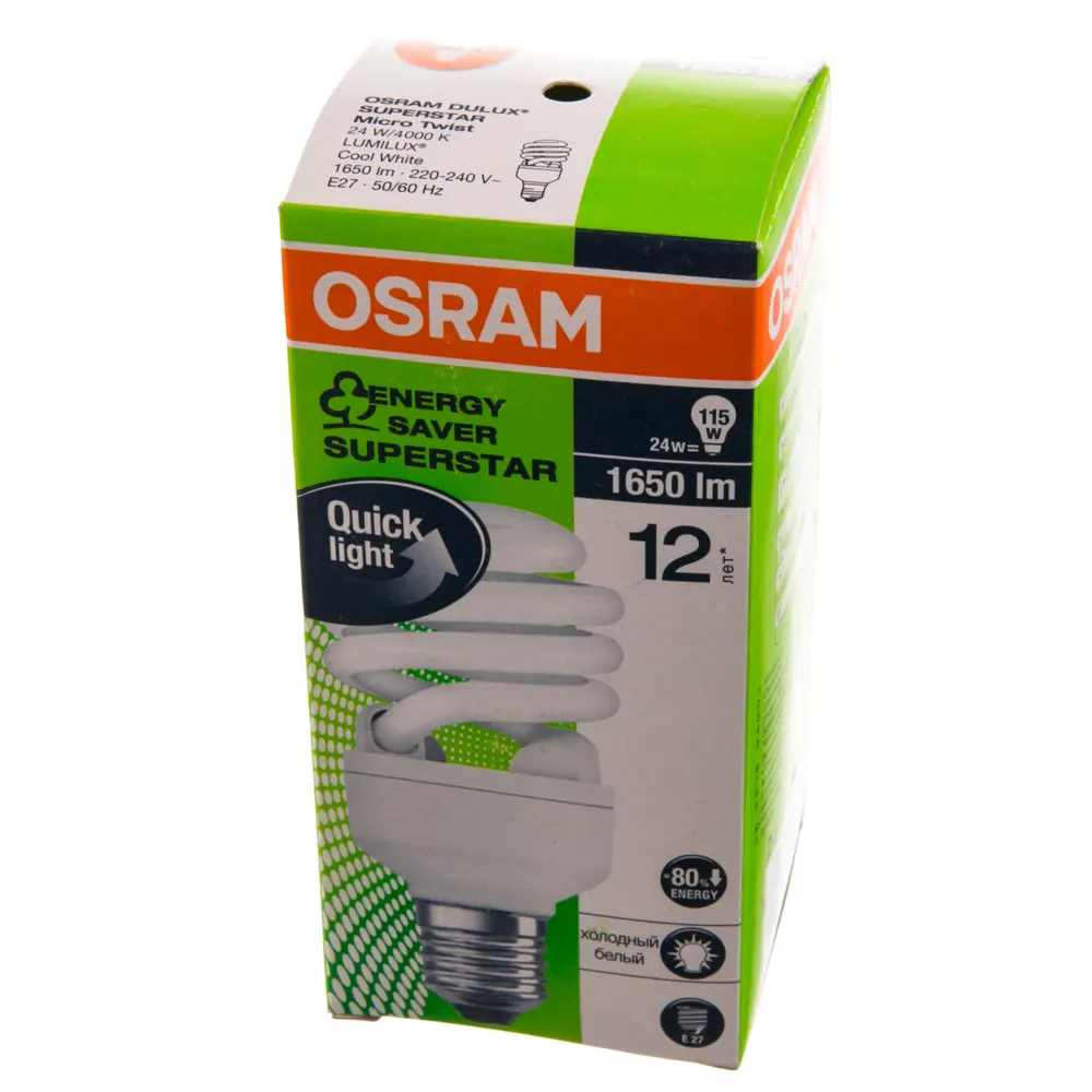 Лампа энергосберегающая Osram спираль E27 23 Вт свет холодный белый 13528306 STLM-2008692  - Вид №1